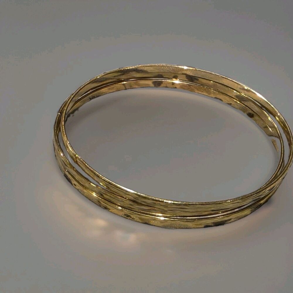 Set of 3 Gold Tone Thin Bangle Bracelets Classic Stacking Costume Jewelry